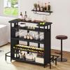 imageYITAHOME Mini Home Bar Unit for Living Room with WallMounted Shelf Rack ampamp Music Sensing LED Light Tall Bars Table with Wine Rack Alcohol Storage Glasses Hanger Footrest for Kitchen Pub BlackBlack