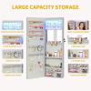 imageYITAHOME Mirror Jewelry Cabinet Wall Mounted Jewelry Cabinet Door Hanging LED Jewelry Organizer with Full Length MirrorBuiltin Makeup Mirror4 Drawers Lockable Jewelry Armoires Grey