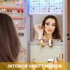 imageYITAHOME Mirror Jewelry Cabinet Wall Mounted Jewelry Cabinet Door Hanging LED Jewelry Organizer with Full Length MirrorBuiltin Makeup Mirror4 Drawers Lockable Jewelry Armoires Grey