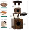 imageYITAHOME Modern Cat Tree with Litter Box Enclosure Combo Endtable and Large Cat Tower with Basket 4in1 Litter Box Furniture Hidden and Scratching Post for Large CatsRustic Brown