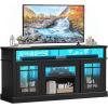 imageYITAHOME Modern TV Stand for 75 Inch TV LED Entertainment Center with Adjustable Shelves and Glass Doors 32 Tall Television Stands TV Media Console Table for Living Room Pine GreyBlack