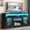 imageYITAHOME Modern TV Stand for 75 Inch TV LED Entertainment Center with Adjustable Shelves and Glass Doors 32 Tall Television Stands TV Media Console Table for Living Room Pine GreyBlack