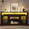imageYITAHOME Modern TV Stand for 75 Inch TV LED Entertainment Center with Adjustable Shelves and Glass Doors 32 Tall Television Stands TV Media Console Table for Living Room Pine GreyBlack