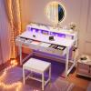 imageYITAHOME Modern Vanity Desk with Stool Small Makeup Table with Drawers and RGB Lights Power Outlet Interchangeable Side Hook ampamp Side Pocket No Mirror Design 315 x 157 x 343 Inches Pearl WhitePearl White