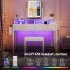 imageYITAHOME Modern Vanity Desk with Stool Small Makeup Table with Drawers and RGB Lights Power Outlet Interchangeable Side Hook ampamp Side Pocket No Mirror Design 315 x 157 x 343 Inches Pearl WhiteCream White