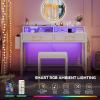 imageYITAHOME Modern Vanity Desk with Stool Small Makeup Table with Drawers and RGB Lights Power Outlet Interchangeable Side Hook ampamp Side Pocket No Mirror Design 315 x 157 x 343 Inches Pearl WhitePearl White