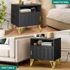imageYITAHOME Night Stand Set 2 Fluted Nightstand with Charging Station Metal Bedside Table with Storage Shelf Modern End Tables for Bedroom Sofa Couch Black