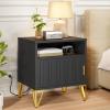 imageYITAHOME Night Stand Set 2 Fluted Nightstand with Charging Station Metal Bedside Table with Storage Shelf Modern End Tables for Bedroom Sofa Couch Black