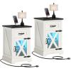 imageYITAHOME Nightstand with Charging Station Farmhouse End Bedside Table with LED Lights Barn Door and Adjustable Storage Shelf Table Wood Rustic Sofa Side Table for Living Room Bedroom 1pcWhite