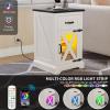 imageYITAHOME Nightstand with Charging Station Farmhouse End Bedside Table with LED Lights Barn Door and Adjustable Storage Shelf Table Wood Rustic Sofa Side Table for Living Room Bedroom 1pcWhite