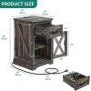 imageYITAHOME Nightstand with Charging Station Farmhouse End Bedside Table with LED Lights Barn Door and Adjustable Storage Shelf Table Wood Rustic Sofa Side Table for Living Room Bedroom 1pcDark Rustic Oak