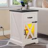 imageYITAHOME Nightstand with Charging Station Farmhouse End Bedside Table with LED Lights Barn Door and Adjustable Storage Shelf Table Wood Rustic Sofa Side Table for Living Room Bedroom 1pcWhite