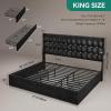 imageYITAHOME Queen Size Bed Frame with 3 Storage Drawers and RGB LED Lights Velvet Upholstered Bed with Charging Station and Storage Headboard No Box Spring Needed Easy Assembly NoiseFree GreyBlack