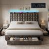 imageYITAHOME Queen Size Bed Frame with 3 Storage Drawers and RGB LED Lights Velvet Upholstered Bed with Charging Station and Storage Headboard No Box Spring Needed Easy Assembly NoiseFree GreyGrey