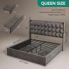 imageYITAHOME Queen Size Bed Frame with 3 Storage Drawers and RGB LED Lights Velvet Upholstered Bed with Charging Station and Storage Headboard No Box Spring Needed Easy Assembly NoiseFree GreyGrey