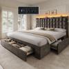 imageYITAHOME Queen Size Bed Frame with 3 Storage Drawers and RGB LED Lights Velvet Upholstered Bed with Charging Station and Storage Headboard No Box Spring Needed Easy Assembly NoiseFree GreyGrey
