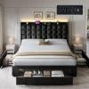 imageYITAHOME Queen Size Bed Frame with 3 Storage Drawers and RGB LED Lights Velvet Upholstered Bed with Charging Station and Storage Headboard No Box Spring Needed Easy Assembly NoiseFree GreyBlack