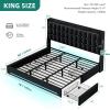 imageYITAHOME Queen Size Bed Frame with 4 Drawers and RGB LED Lights Velvet Upholstered Platform Bed with Charging Station and Storage Headboard No Box Spring Needed Easy Assembly NoiseFree BlackBlack