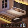 imageYITAHOME Queen Size Bed Frame with 4 Drawers and RGB LED Lights Velvet Upholstered Platform Bed with Charging Station and Storage Headboard No Box Spring Needed Easy Assembly NoiseFree BlackGrey