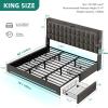 imageYITAHOME Queen Size Bed Frame with 4 Drawers and RGB LED Lights Velvet Upholstered Platform Bed with Charging Station and Storage Headboard No Box Spring Needed Easy Assembly NoiseFree BlackGrey