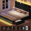 imageYITAHOME Queen Size Bed Frame with 4 Drawers and RGB LED Lights Velvet Upholstered Platform Bed with Charging Station and Storage Headboard No Box Spring Needed Easy Assembly NoiseFree BlackBlack