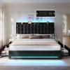 imageYITAHOME Queen Size Bed Frame with 4 Drawers and RGB LED Lights Velvet Upholstered Platform Bed with Charging Station and Storage Headboard No Box Spring Needed Easy Assembly NoiseFree BlackBlack
