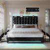 imageYITAHOME Queen Size Bed Frame with 4 Drawers and RGB LED Lights Velvet Upholstered Platform Bed with Charging Station and Storage Headboard No Box Spring Needed Easy Assembly NoiseFree BlackBlack