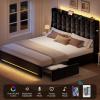 imageYITAHOME Queen Size Bed Frame with 4 Drawers and RGB LED Lights Velvet Upholstered Platform Bed with Charging Station and Storage Headboard No Box Spring Needed Easy Assembly NoiseFree BlackBlack