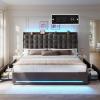 imageYITAHOME Queen Size Bed Frame with 4 Drawers and RGB LED Lights Velvet Upholstered Platform Bed with Charging Station and Storage Headboard No Box Spring Needed Easy Assembly NoiseFree BlackGrey