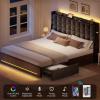 imageYITAHOME Queen Size Bed Frame with 4 Drawers and RGB LED Lights Velvet Upholstered Platform Bed with Charging Station and Storage Headboard No Box Spring Needed Easy Assembly NoiseFree BlackGrey