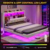 imageYITAHOME Queen Size Floating Bed Frame with RGB LED Lights Bookcase Storage Headboard Beds with Charging Station Upholstered Platform with Heavy Duty Wood Slat No Box Spring Needed BeigeBeige