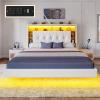 imageYITAHOME Queen Size Floating Bed Frame with RGB LED Lights Bookcase Storage Headboard Beds with Charging Station Upholstered Platform with Heavy Duty Wood Slat No Box Spring Needed BeigeBeige