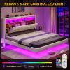 imageYITAHOME Queen Size Floating Bed Frame with RGB LED Lights Bookcase Storage Headboard Beds with Charging Station Upholstered Platform with Heavy Duty Wood Slat No Box Spring Needed BeigeBeige
