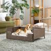 imageYITAHOME Rattan Dog Sofa Bed with CushionWicker Pet Bed Sofa Couch Indoor Outdoor Water Unaffected for Large Medium Small Dogs Cats 248L197W98BlueBrownBeige