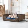 imageYITAHOME Rattan Dog Sofa Bed with CushionWicker Pet Bed Sofa Couch Indoor Outdoor Water Unaffected for Large Medium Small Dogs Cats 248L197W98BlueBrownBlue