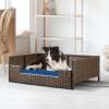 imageYITAHOME Rattan Dog Sofa Bed with CushionWicker Pet Bed Sofa Couch Indoor Outdoor Water Unaffected for Large Medium Small Dogs Cats 248L197W98BlueBrownBlue