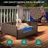 imageYITAHOME Rattan Dog Sofa Bed with CushionWicker Pet Bed Sofa Couch Indoor Outdoor Water Unaffected for Large Medium Small Dogs Cats 248L197W98BlueBrownBlue
