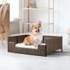 imageYITAHOME Rattan Dog Sofa Bed with CushionWicker Pet Bed Sofa Couch Indoor Outdoor Water Unaffected for Large Medium Small Dogs Cats 248L197W98BlueBrownBeige