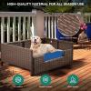 imageYITAHOME Rattan Dog Sofa Bed with CushionWicker Pet Bed Sofa Couch Indoor Outdoor Water Unaffected for Large Medium Small Dogs Cats 248L197W98BlueBrownBlue