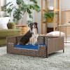 imageYITAHOME Rattan Dog Sofa Bed with CushionWicker Pet Bed Sofa Couch Indoor Outdoor Water Unaffected for Large Medium Small Dogs Cats 248L197W98BlueBrownBlue