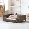 imageYITAHOME Rattan Dog Sofa Bed with CushionWicker Pet Bed Sofa Couch Indoor Outdoor Water Unaffected for Large Medium Small Dogs Cats 248L197W98BlueBrownBeige