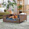 imageYITAHOME Rattan Dog Sofa Bed with CushionWicker Pet Bed Sofa Couch Indoor Outdoor Water Unaffected for Large Medium Small Dogs Cats 248L197W98BlueBrownBlue