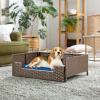 imageYITAHOME Rattan Dog Sofa Bed with CushionWicker Pet Bed Sofa Couch Indoor Outdoor Water Unaffected for Large Medium Small Dogs Cats 248L197W98BlueBrownBlue