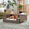 imageYITAHOME Rattan Dog Sofa Bed with CushionWicker Pet Bed Sofa Couch Indoor Outdoor Water Unaffected for Large Medium Small Dogs Cats 248L197W98BlueBrownBeige