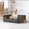 imageYITAHOME Rattan Dog Sofa Bed with CushionWicker Pet Bed Sofa Couch Indoor Outdoor Water Unaffected for Large Medium Small Dogs Cats 248L197W98BlueBrownBlue