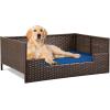 imageYITAHOME Rattan Dog Sofa Bed with CushionWicker Pet Bed Sofa Couch Indoor Outdoor Water Unaffected for Large Medium Small Dogs Cats 248L197W98BlueBrownBlue