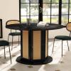imageYITAHOME Round Dining Table for 46 People Circle Dining Table with Wooden Rattan Base Modern Farmhouse Kitchen Table Round for Dining Room Kitchen Apartment Natural OakBlack  Oak