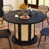 imageYITAHOME Round Dining Table for 46 People Circle Dining Table with Wooden Rattan Base Modern Farmhouse Kitchen Table Round for Dining Room Kitchen Apartment Natural OakBlack  Oak