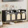 imageYITAHOME Sideboard Buffet Cabinet with LED Light Fluted Storage Cabient with Sliding Door Wine Rack and Glass Holders Home Coffee Bar Cabinet with Storage for Kitchen Living Room Natural OakModern