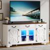imageYITAHOME Sideboard Buffet Cabinet with Power Outlets ampamp LED Light 66 Large Modern Farmhouse Storage Cabinet w3 Drawers and Glass Doors Coffee Bar Table for Kitchen Living Room White ampamp Brown